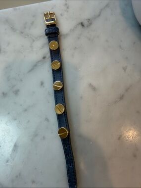 CC Skye Navy Leather Bracelet with Gold Screw-Accents